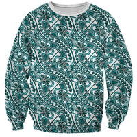 Hibiscus Bloom Island Tribal Waves Sweatshirt Teal Polynesian Pattern