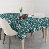 Hibiscus Bloom Island Tribal Waves Tablecloth Teal Polynesian Pattern