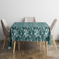 Hibiscus Bloom Island Tribal Waves Tablecloth Teal Polynesian Pattern