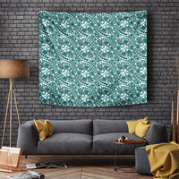 Hibiscus Bloom Island Tribal Waves Tapestry Teal Polynesian Pattern
