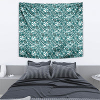 Hibiscus Bloom Island Tribal Waves Tapestry Teal Polynesian Pattern