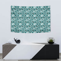 Hibiscus Bloom Island Tribal Waves Tapestry Teal Polynesian Pattern