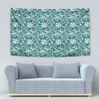 Hibiscus Bloom Island Tribal Waves Tapestry Teal Polynesian Pattern