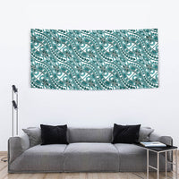 Hibiscus Bloom Island Tribal Waves Tapestry Teal Polynesian Pattern