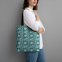 Hibiscus Bloom Island Tribal Waves Tote Bag Teal Polynesian Pattern