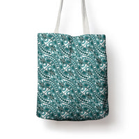 Hibiscus Bloom Island Tribal Waves Tote Bag Teal Polynesian Pattern