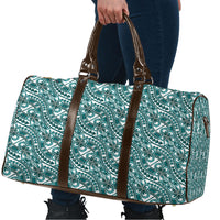 Hibiscus Bloom Island Tribal Waves Travel Bag Teal Polynesian Pattern