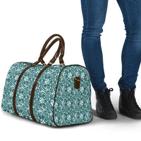 Hibiscus Bloom Island Tribal Waves Travel Bag Teal Polynesian Pattern