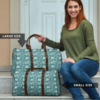Hibiscus Bloom Island Tribal Waves Travel Bag Teal Polynesian Pattern