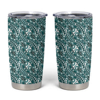 Hibiscus Bloom Island Tribal Waves Tumbler Cup Teal Polynesian Pattern