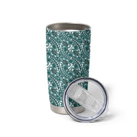 Hibiscus Bloom Island Tribal Waves Tumbler Cup Teal Polynesian Pattern