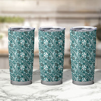 Hibiscus Bloom Island Tribal Waves Tumbler Cup Teal Polynesian Pattern