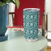 Hibiscus Bloom Island Tribal Waves Tumbler Cup Teal Polynesian Pattern