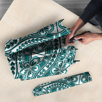 Hibiscus Bloom Island Tribal Waves Umbrella Teal Polynesian Pattern