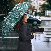 Hibiscus Bloom Island Tribal Waves Umbrella Teal Polynesian Pattern