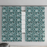 Hibiscus Bloom Island Tribal Waves Window Curtain Teal Polynesian Pattern