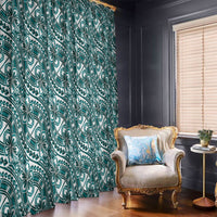 Hibiscus Bloom Island Tribal Waves Window Curtain Teal Polynesian Pattern