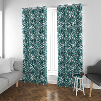 Hibiscus Bloom Island Tribal Waves Window Curtain Teal Polynesian Pattern