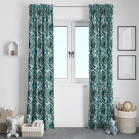 Hibiscus Bloom Island Tribal Waves Window Curtain Teal Polynesian Pattern