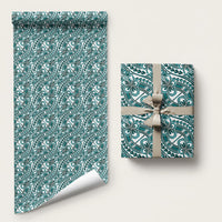 Hibiscus Bloom Island Tribal Waves Wrapping Paper Teal Polynesian Pattern