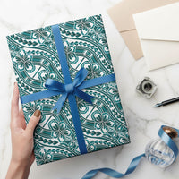 Hibiscus Bloom Island Tribal Waves Wrapping Paper Teal Polynesian Pattern