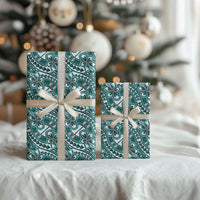 Hibiscus Bloom Island Tribal Waves Wrapping Paper Teal Polynesian Pattern
