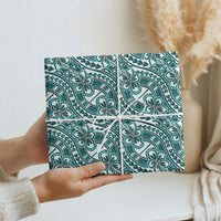 Hibiscus Bloom Island Tribal Waves Wrapping Paper Teal Polynesian Pattern
