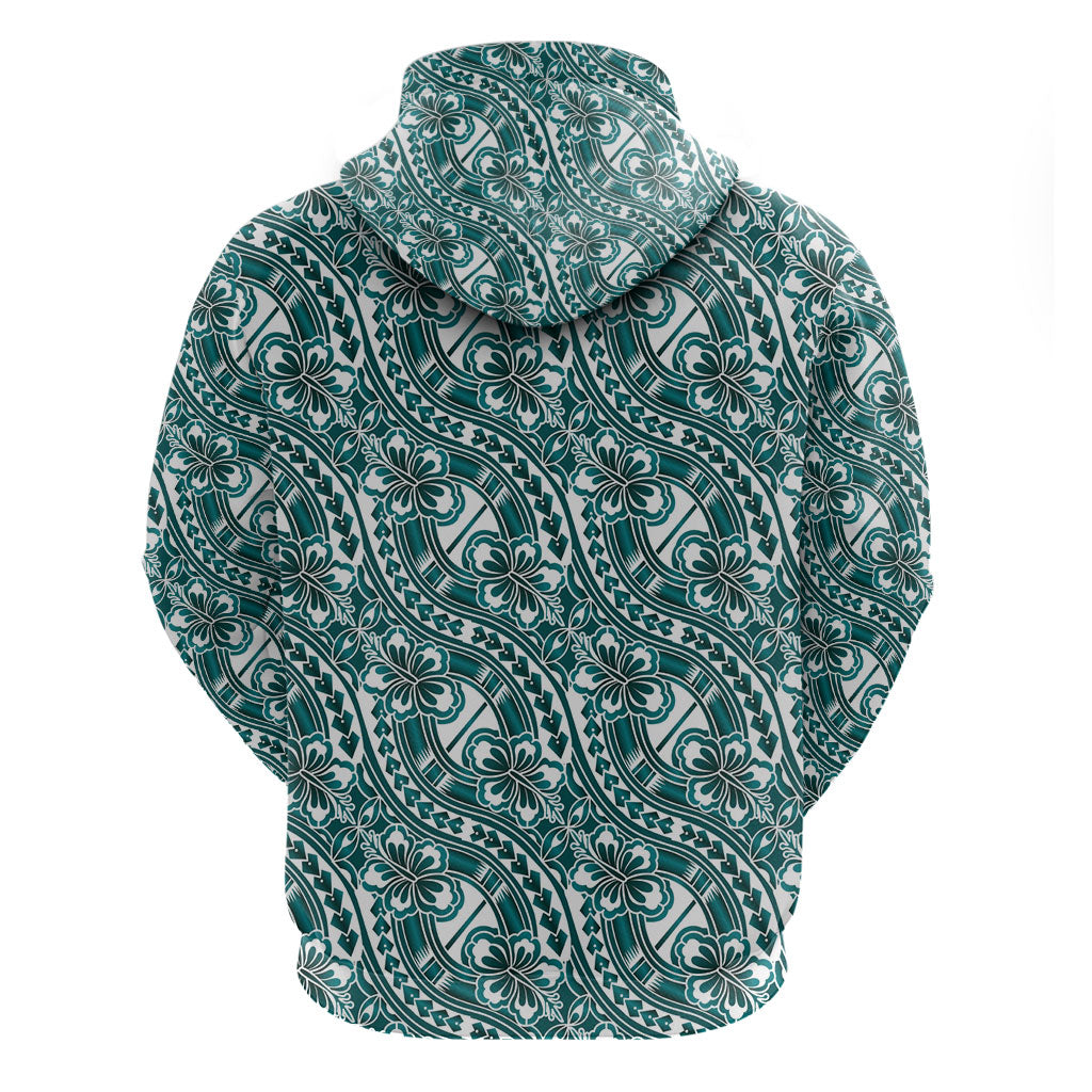 Hibiscus Bloom Island Tribal Waves Zip Hoodie Teal Polynesian Pattern LT01 - Polynesian Pride