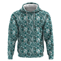 Hibiscus Bloom Island Tribal Waves Zip Hoodie Teal Polynesian Pattern LT01 Pullover Hoodie Teal - Polynesian Pride