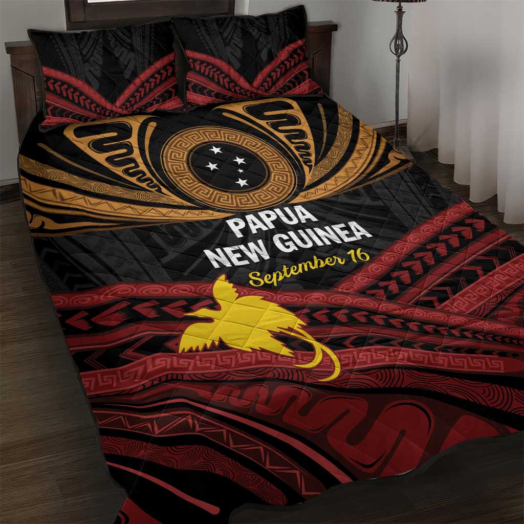 Papua New Guinea Bird of Paradise Quilt Bed Set 16 September 1975 Independence Day Anniversary LT01 Black - Polynesian Pride