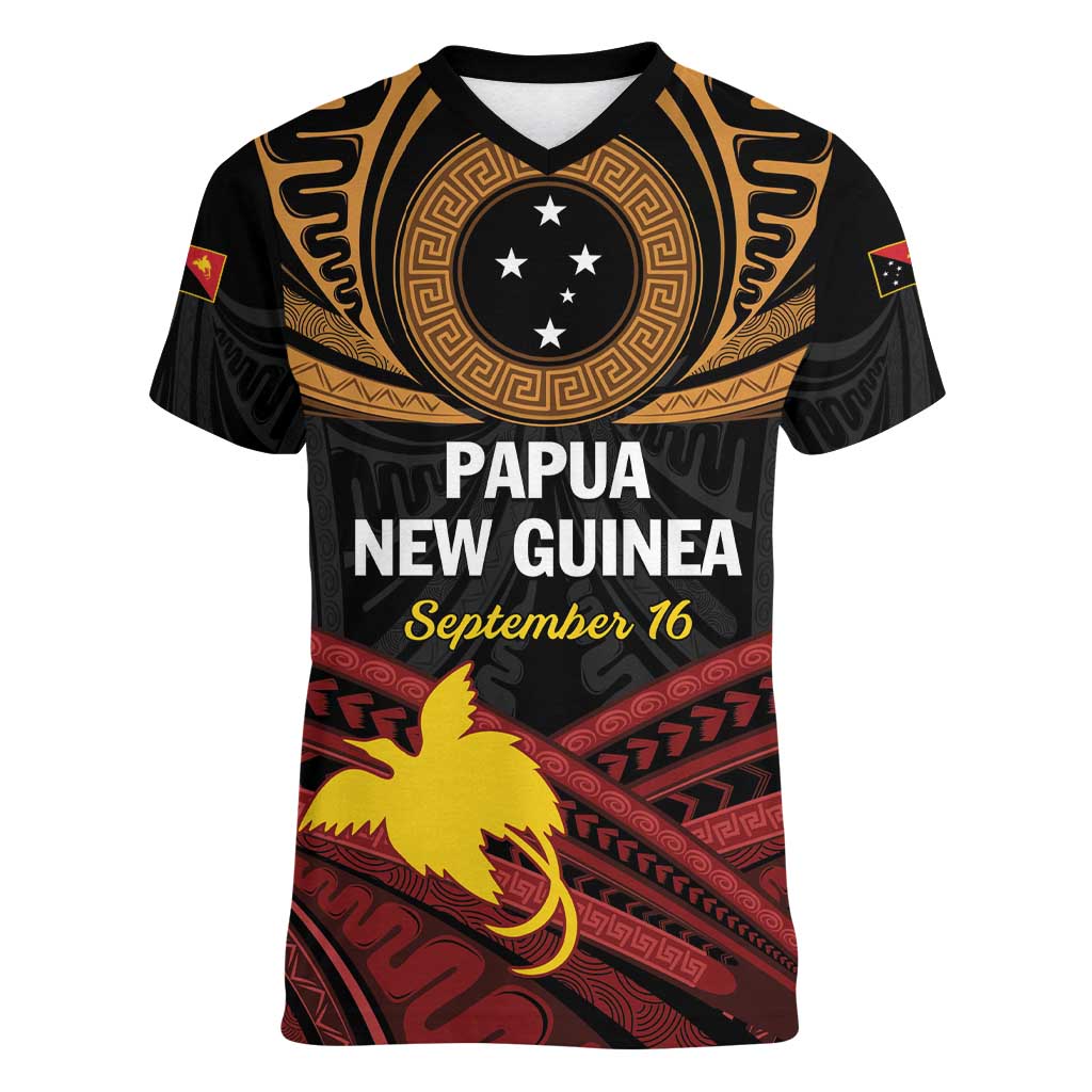 Papua New Guinea Bird of Paradise Women V-Neck T-Shirt 16 September 1975 Independence Day Anniversary