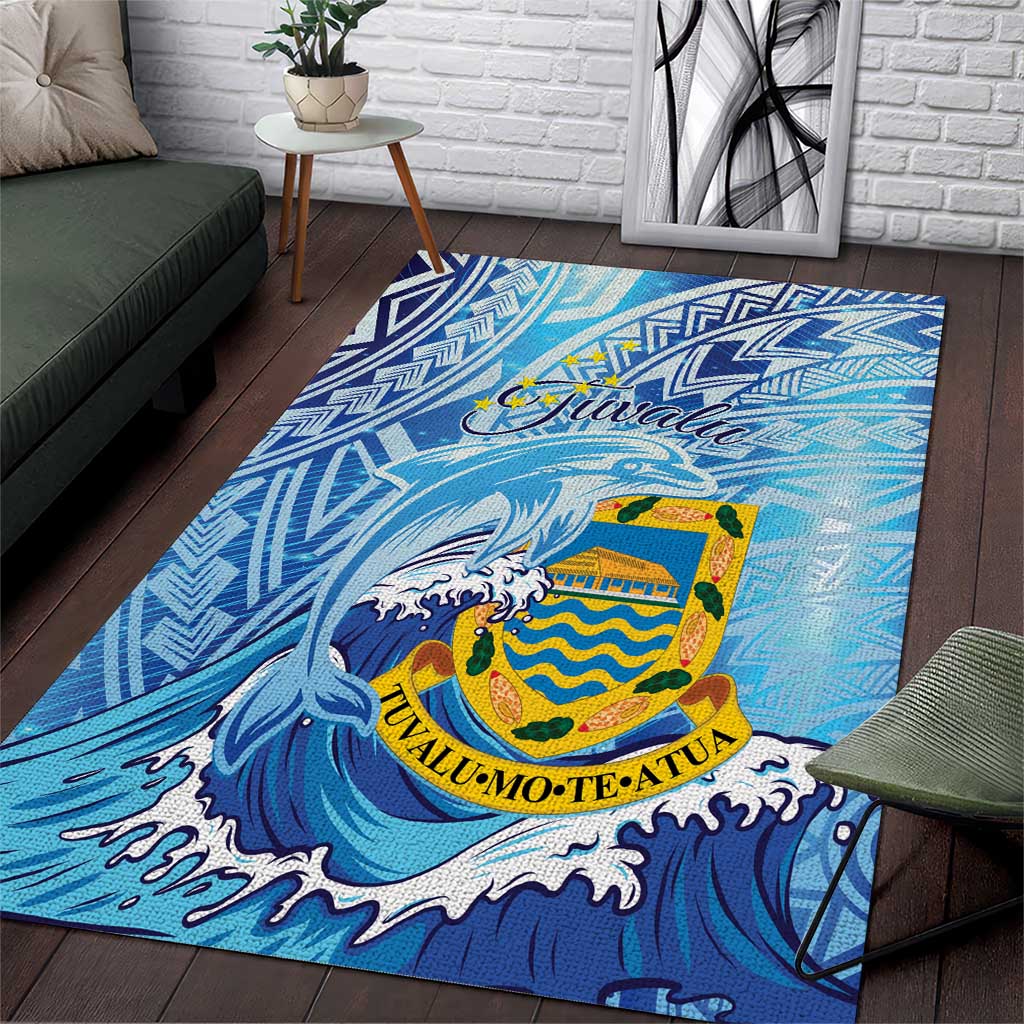 Tuvalu mo te Atua Area Rug Tuvalu Dolphin Polynesian Pattern LT01 Blue - Polynesian Pride
