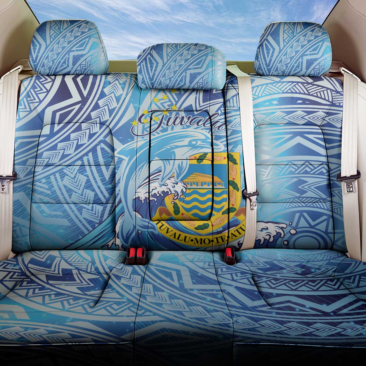 Tuvalu mo te Atua Back Car Seat Cover Tuvalu Dolphin Polynesian Pattern LT01 One Size Blue - Polynesian Pride