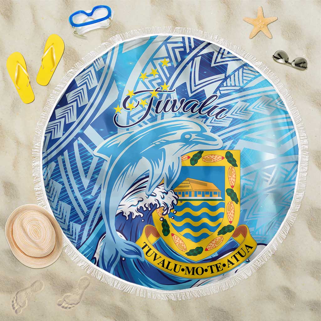 Tuvalu mo te Atua Beach Blanket Tuvalu Dolphin Polynesian Pattern LT01 One Size 150cm Blue - Polynesian Pride
