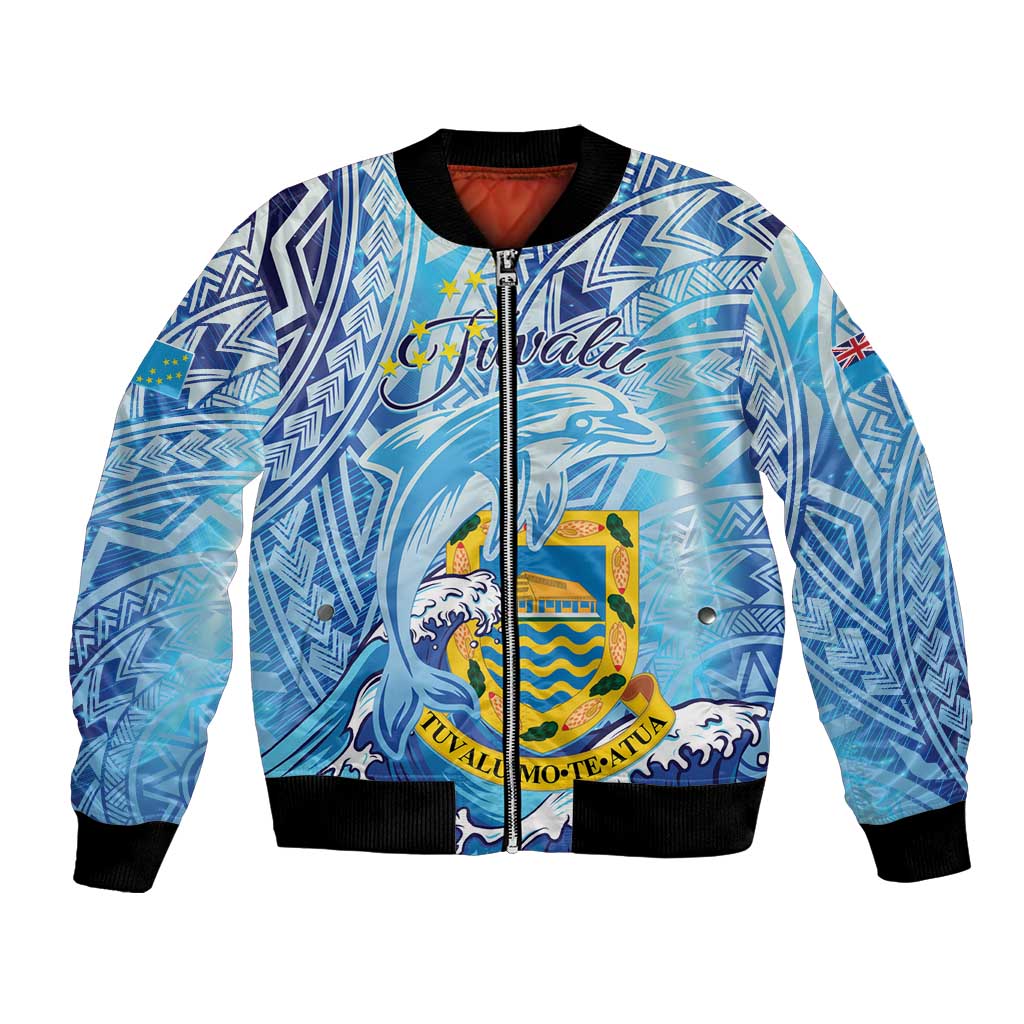 Tuvalu mo te Atua Bomber Jacket Tuvalu Dolphin Polynesian Pattern LT01 Unisex Blue - Polynesian Pride