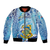 Tuvalu mo te Atua Bomber Jacket Tuvalu Dolphin Polynesian Pattern LT01 Unisex Blue - Polynesian Pride