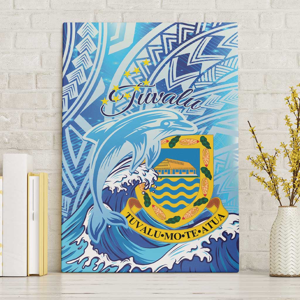 Tuvalu mo te Atua Canvas Wall Art Tuvalu Dolphin Polynesian Pattern LT01 Without Frame Blue - Polynesian Pride