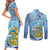 Tuvalu mo te Atua Couples Matching Short Sleeve Bodycon Dress and Long Sleeve Button Shirt Tuvalu Dolphin Polynesian Pattern