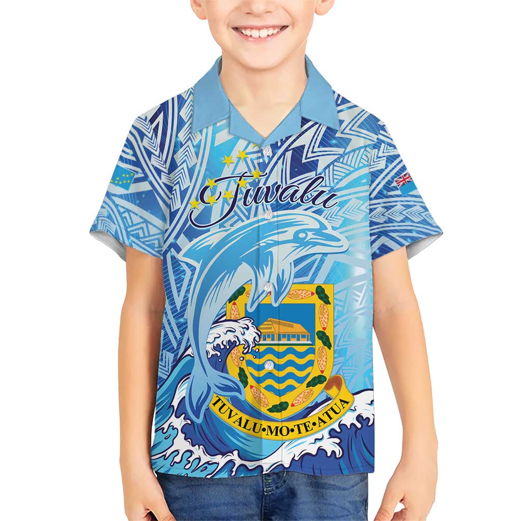 Tuvalu mo te Atua Kid Hawaiian Shirt Tuvalu Dolphin Polynesian Pattern