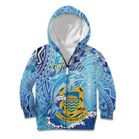 Tuvalu mo te Atua Kid Hoodie Tuvalu Dolphin Polynesian Pattern LT01 Zip Hoodie Blue - Polynesian Pride