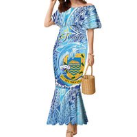 Tuvalu mo te Atua Mermaid Dress Tuvalu Dolphin Polynesian Pattern LT01 Women Blue - Polynesian Pride