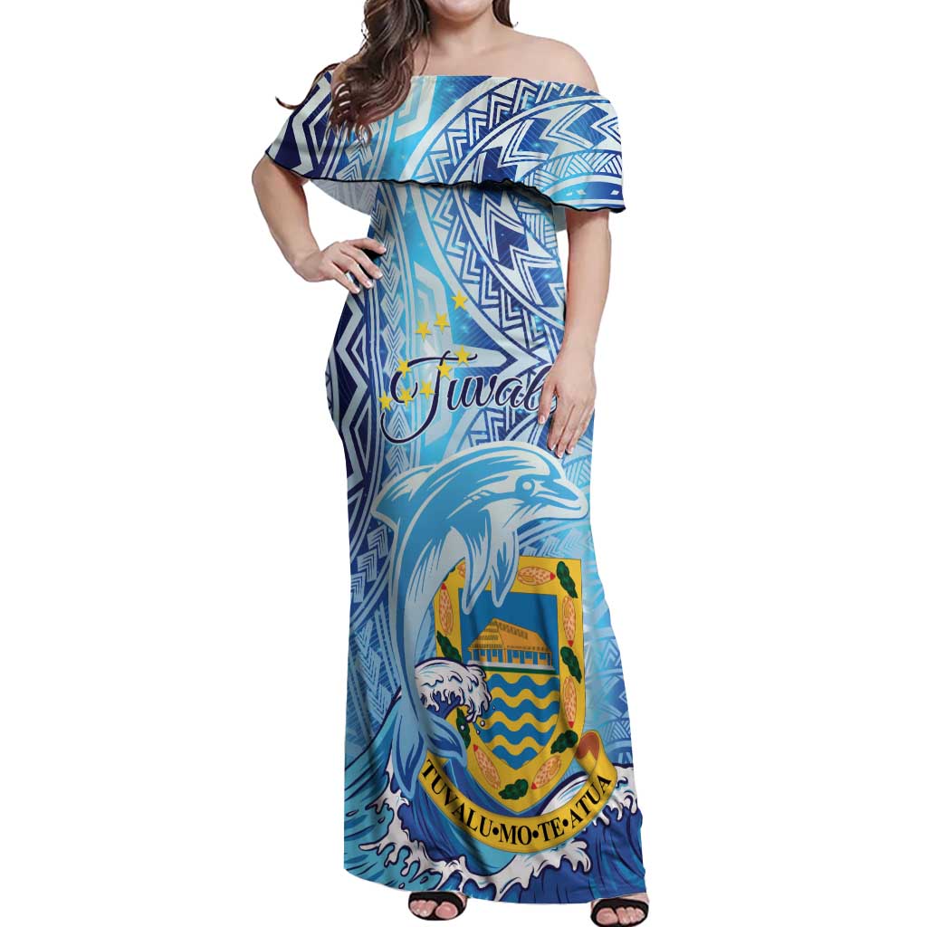 Tuvalu mo te Atua Off Shoulder Maxi Dress Tuvalu Dolphin Polynesian Pattern