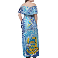 Tuvalu mo te Atua Off Shoulder Maxi Dress Tuvalu Dolphin Polynesian Pattern LT01 - Polynesian Pride