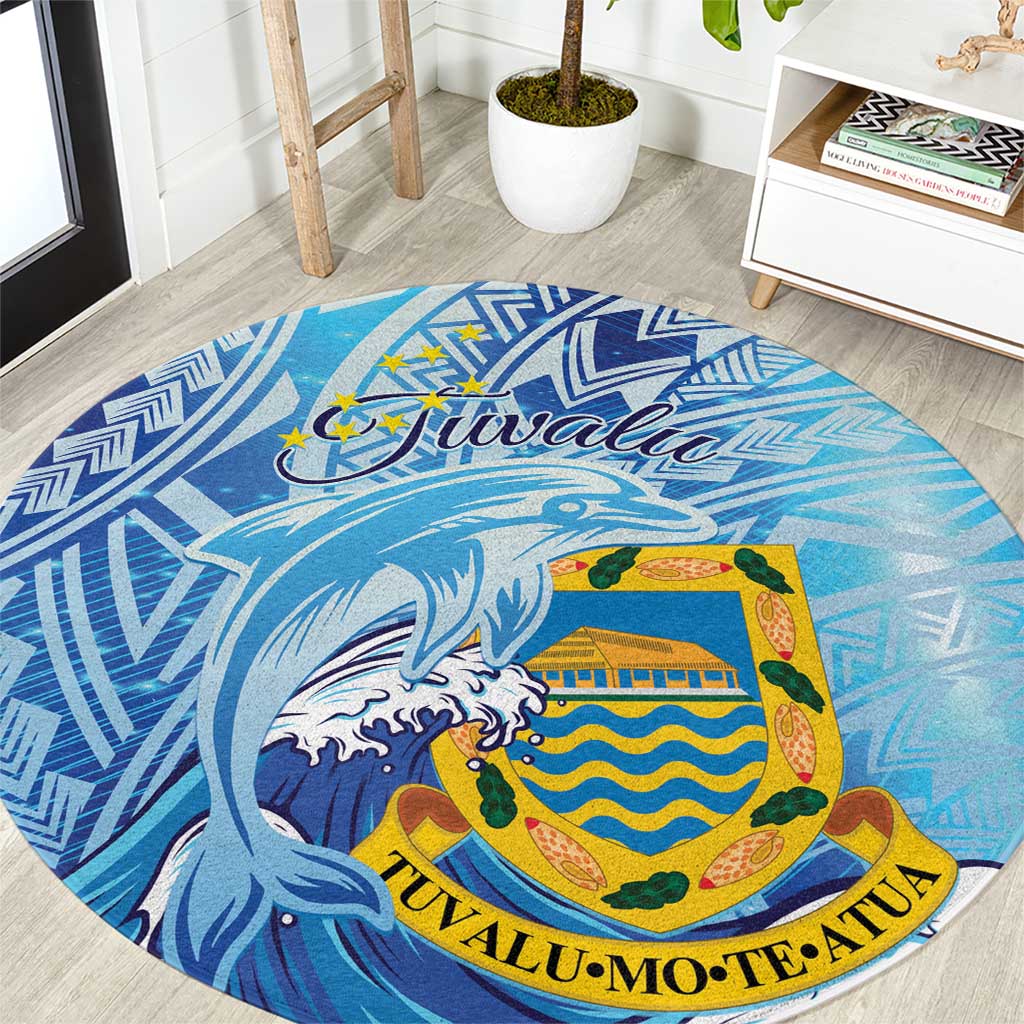 Tuvalu mo te Atua Round Carpet Tuvalu Dolphin Polynesian Pattern