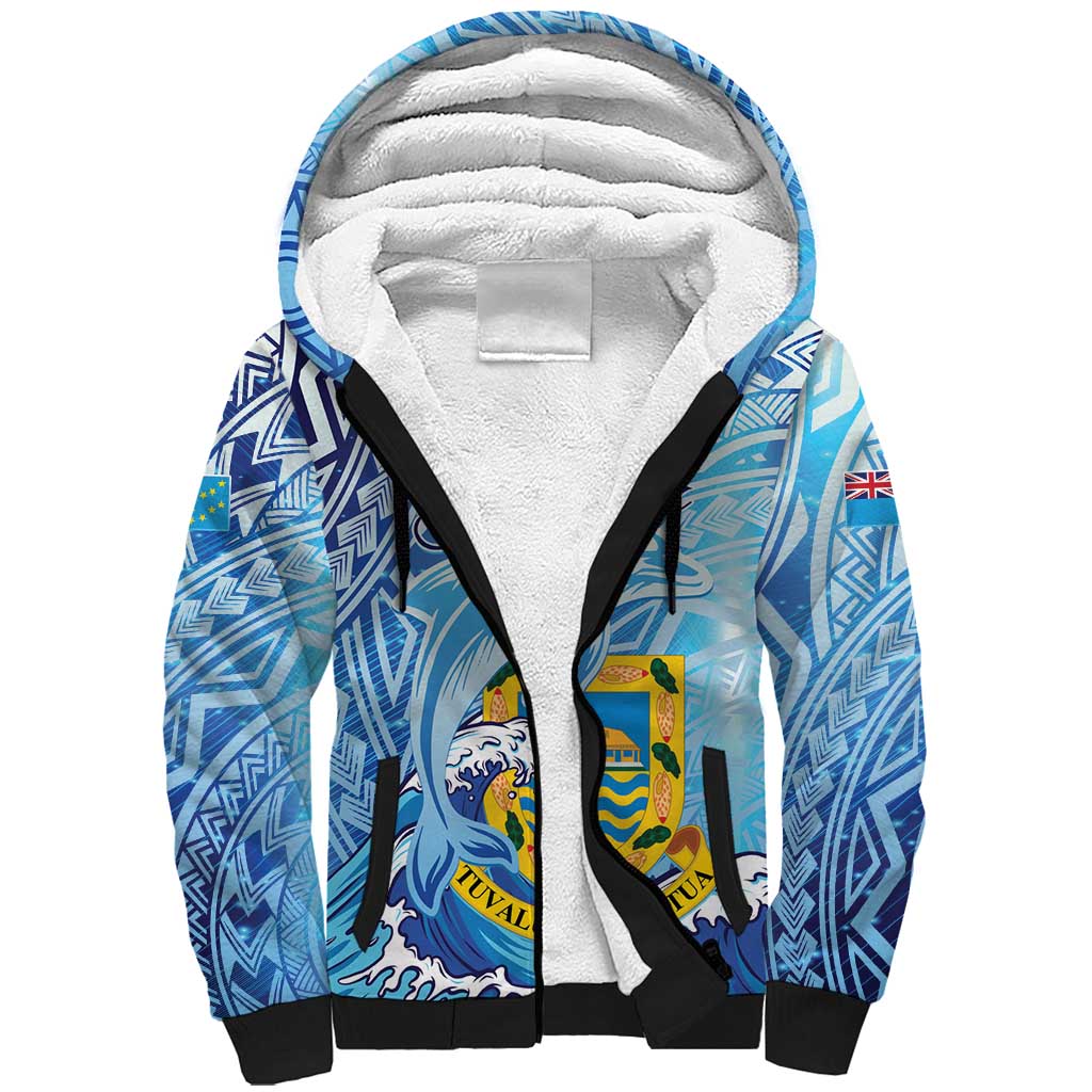 Tuvalu mo te Atua Sherpa Hoodie Tuvalu Dolphin Polynesian Pattern