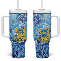 Tuvalu mo te Atua Tumbler With Handle Tuuvalu Dolphin Polynesian Pattern LT01 One Size: 40 oz Blue - Polynesian Pride
