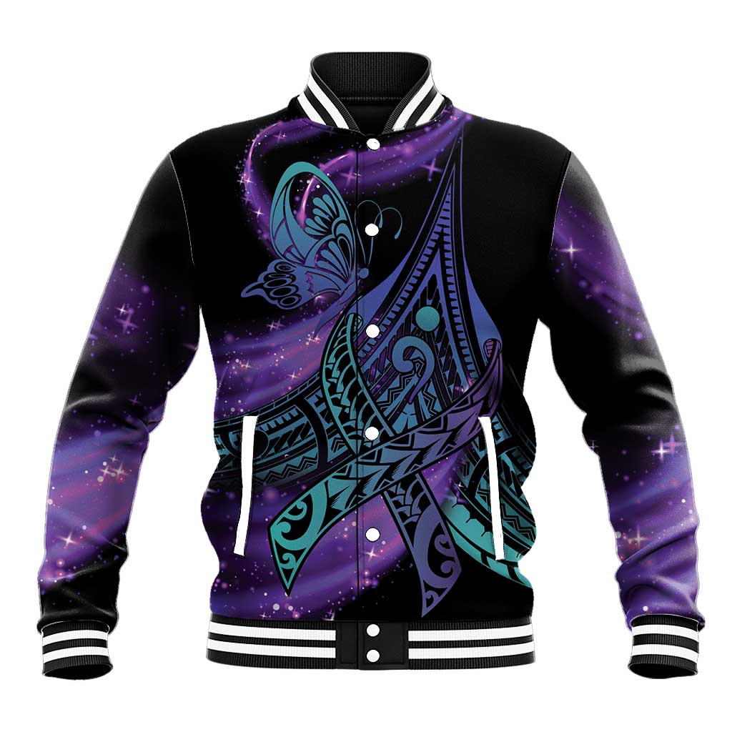 In September We Wear Teal And Purple Baseball Jacket Magic Ribbon Semicolon LT01 Unisex Purple - Polynesian Pride