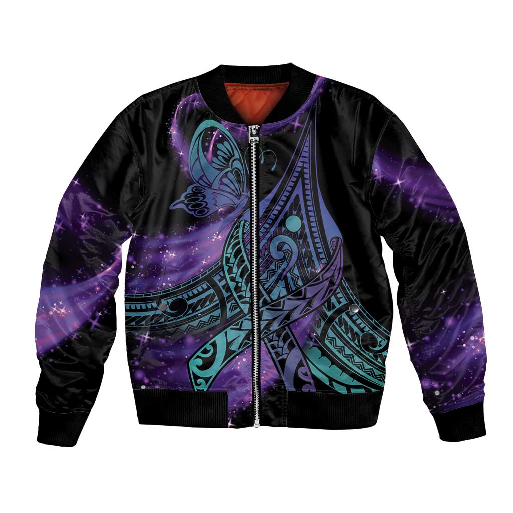 In September We Wear Teal And Purple Bomber Jacket Magic Ribbon Semicolon LT01 Unisex Purple - Polynesian Pride