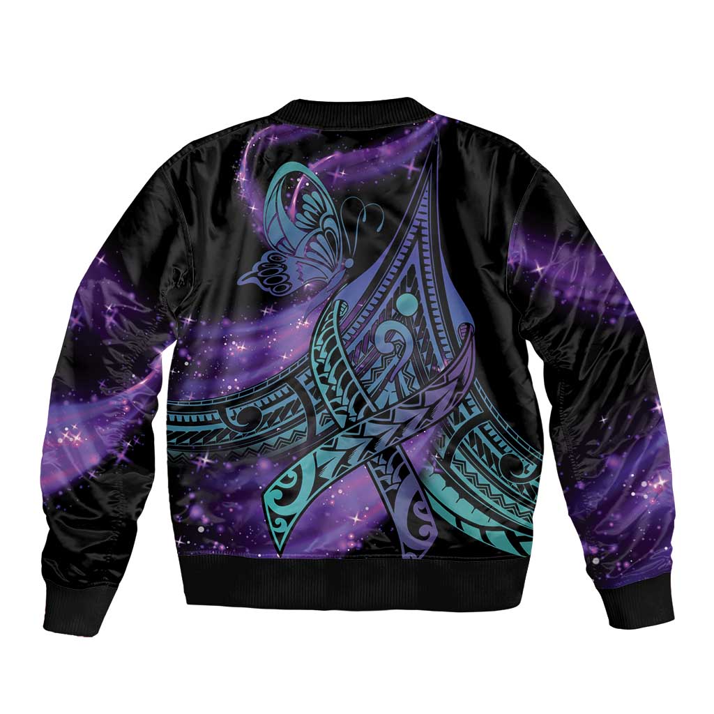 In September We Wear Teal And Purple Bomber Jacket Magic Ribbon Semicolon LT01 - Polynesian Pride