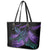 In September We Wear Teal And Purple Leather Tote Bag Magic Ribbon Semicolon